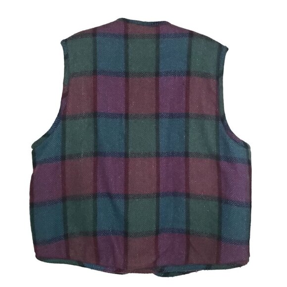 Vintage Wool Blend Plaid Vest Fleece Lined Pockets Full Zip Womens Size Medium - Picture 9 of 12